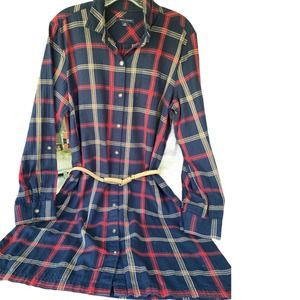 Tommy Hilfiger red, blue, and khaki plaid tartan long sleeve dress